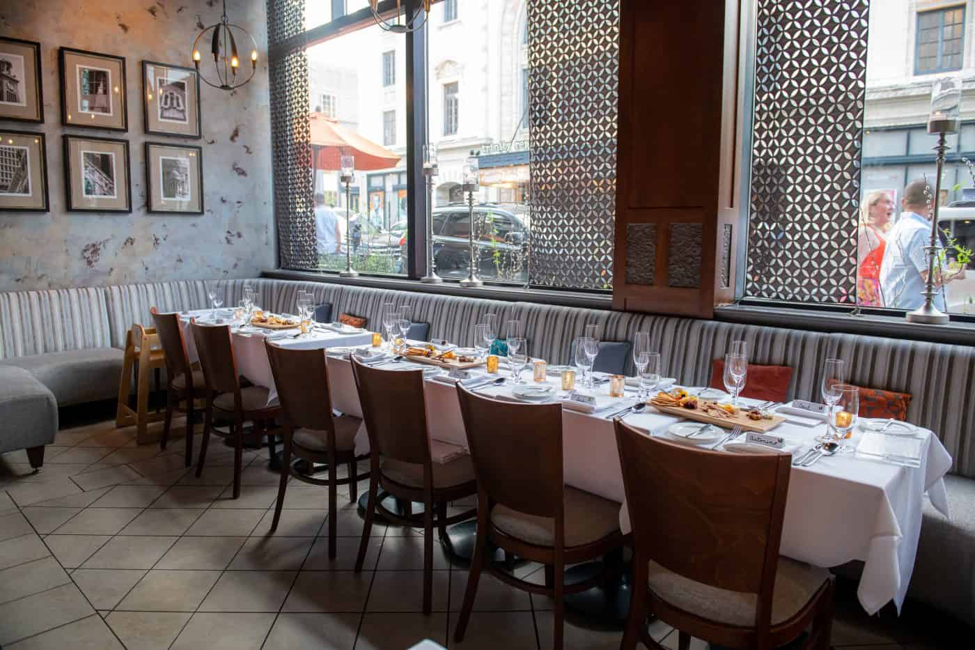 Corporate dinner in semi-private lounge overlooking Trinity Rep Theater