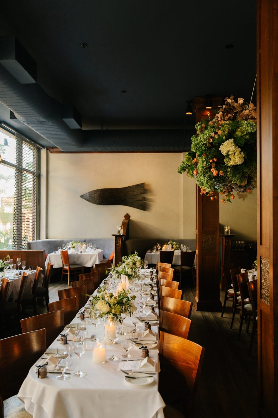 seated dinner in a full venue buyout in providence set for 85 person wedding