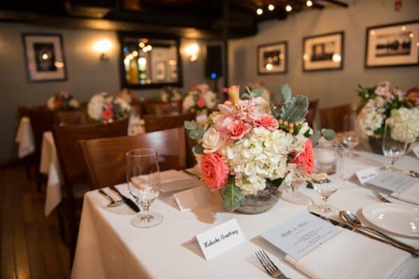 Private dining room in Providence set for rehearsal dinner with 32 guests