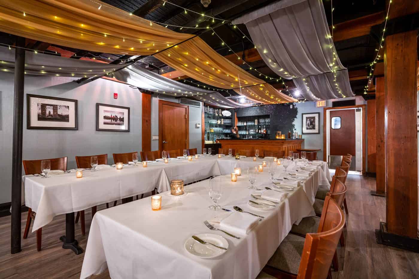 Private bar and AV equipment in Providence private dining room