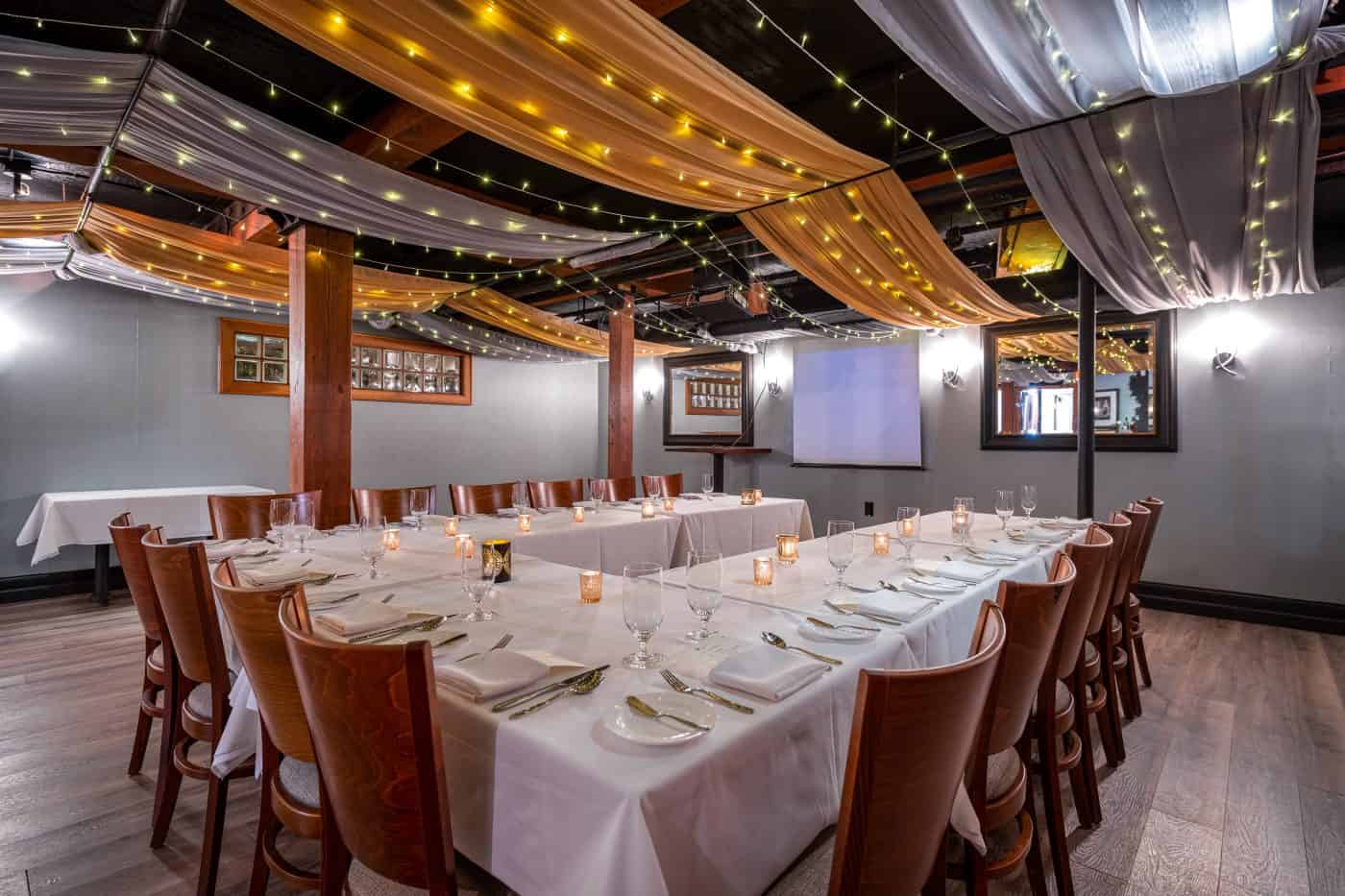 Corporate board meeting setup with AV in Providence private dining room