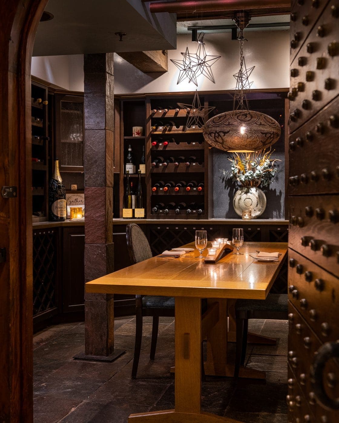 Executive meeting in sophisticated private wine room Providence