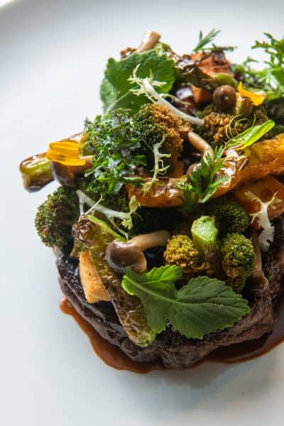 Gourmet entrée served in fine dining restaurant Providence