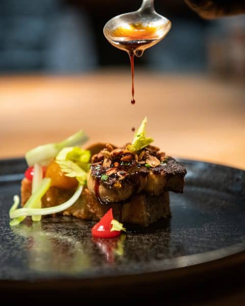 Gourmet entrée served in fine dining restaurant Providence